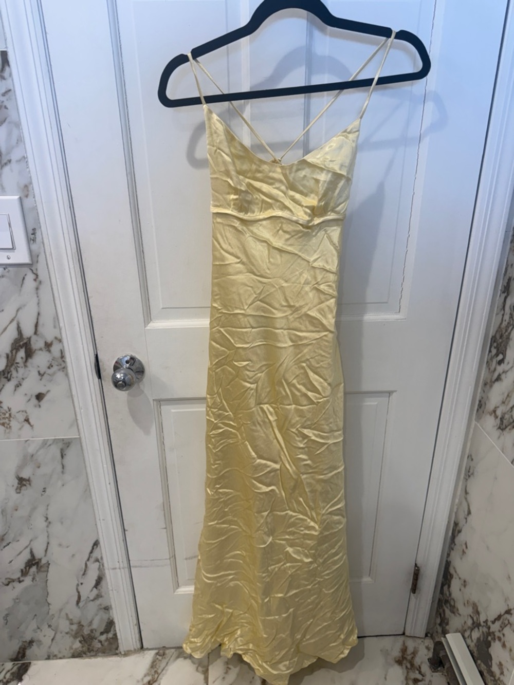 Vintage Yellow Satin Slip Dress with Spaghetti Straps
